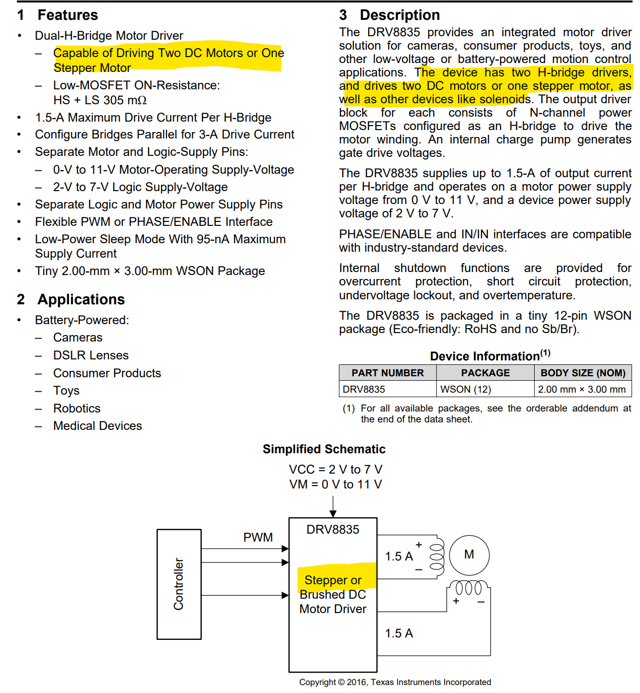 Motor Driver Datasheet